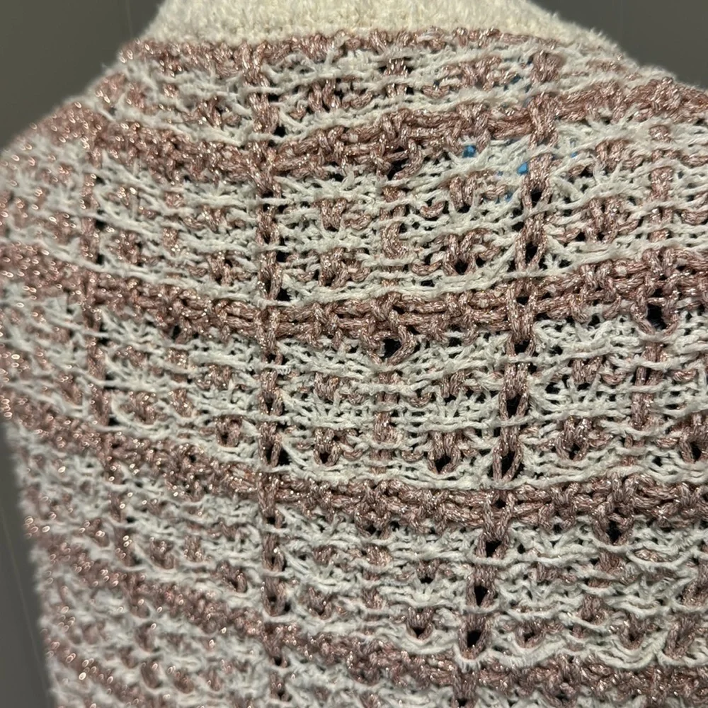 ZARA tweed sparkle rose gold crystal jewel button loose knit cardigan. Medium.